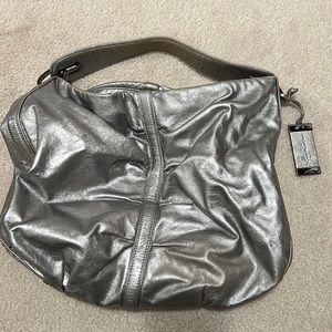 Kenneth Cole Metallic Silver Shoulder Leather Bag